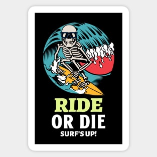 Skeleton Surfer Ride Or Die Surfing Surf Waves Surfs Up Sticker